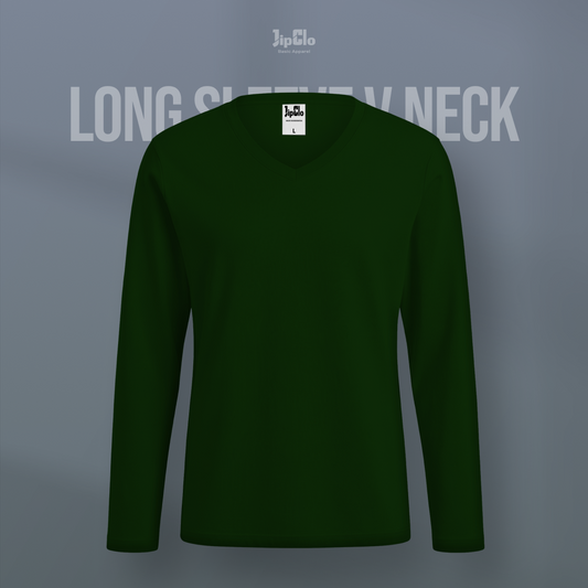 Kaos Polos Lengan Panjang V-Neck Cotton 30s Hijau Botol - Jipclo