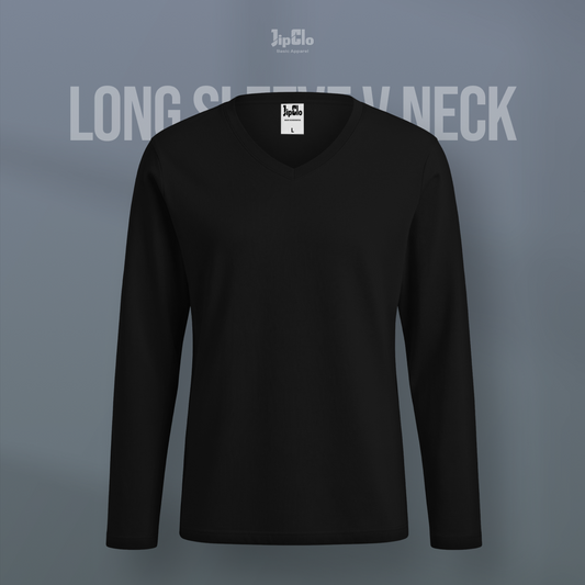 Kaos Polos Lengan Panjang V-Neck Cotton 30s Hitam - Jipclo