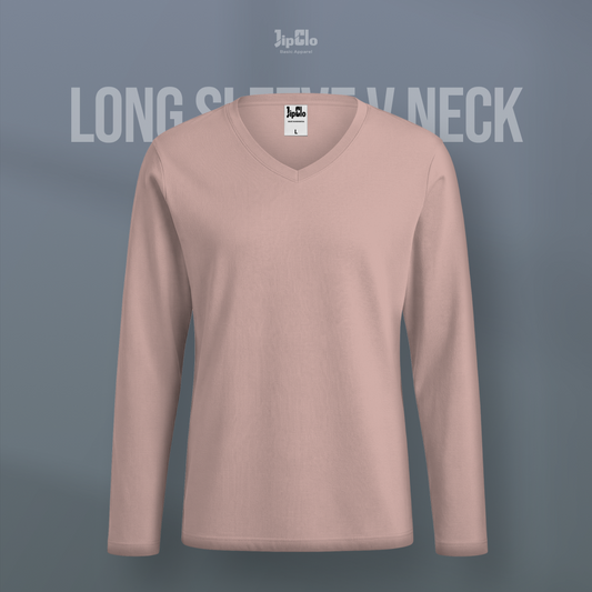 Kaos Polos Lengan Panjang V-Neck Cotton 30s Salmon - Jipclo