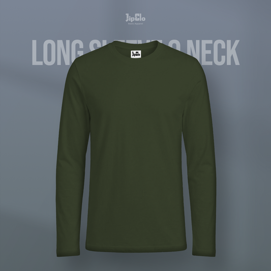 Kaos Polos Lengan Panjang O-Neck Cotton 30s Hijau Army - Jipclo