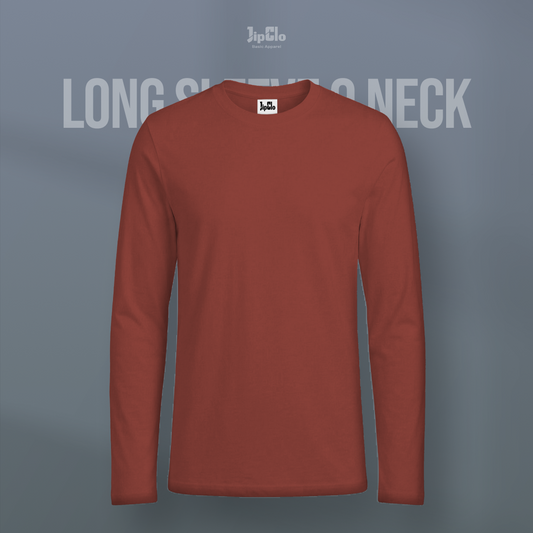 JIPCLO KAOS POLOS LENGAN PANJANG V-NECK COTTON 30S - TERRACOTTA