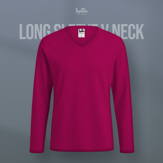 JIPCLO KAOS POLOS LENGAN PANJANG V-NECK COTTON 30S - FANTA