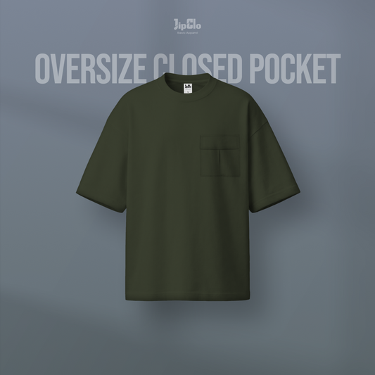 JIPCLO KAOS POLOS OVERSIZED CLOSED POCKET HEAVYWEIGHT COTTON 16S - HIJAU ARMY