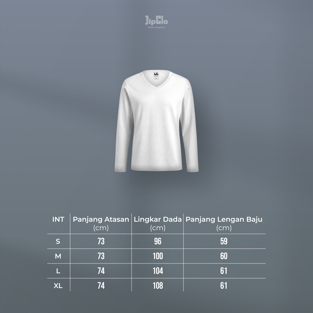 Kaos Polos Lengan Panjang V-Neck Cotton 30s - Jipclo