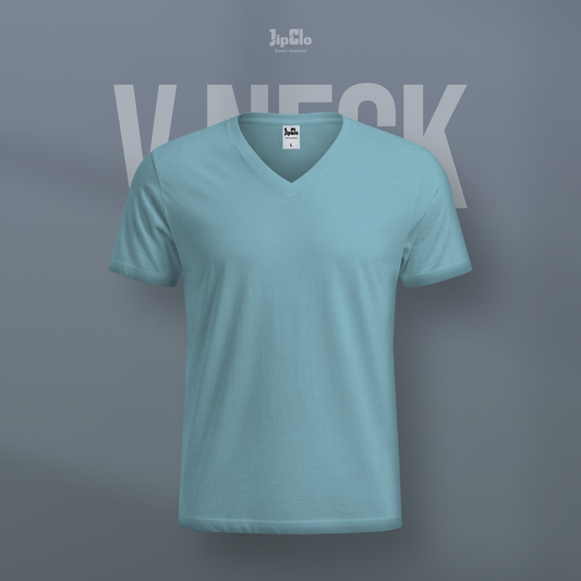 Kaos Polos V-Neck Cotton 30s Biru Muda - Jipclo