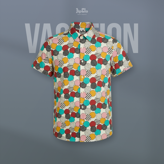 Kemeja Printing Vacation Rayon Woven Balls Cream Light - Jipclo