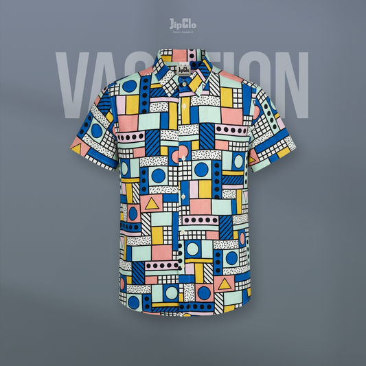 Kemeja Printing Vacation Rayon Woven Tribal Pop Blue - Jipclo
