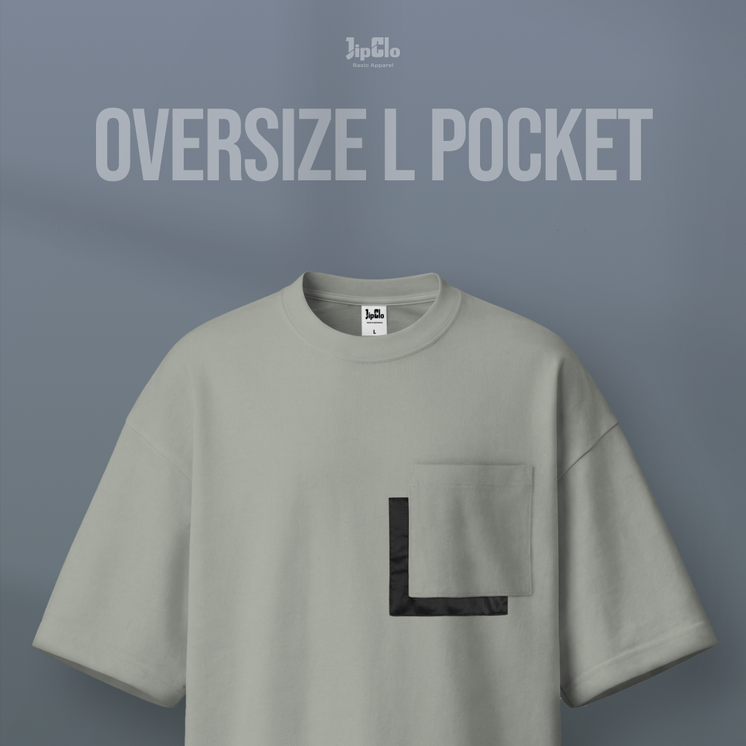 Kaos Polos Oversized L Square Pocket Heavyweight Cotton 16s Abu Muda - Jipclo