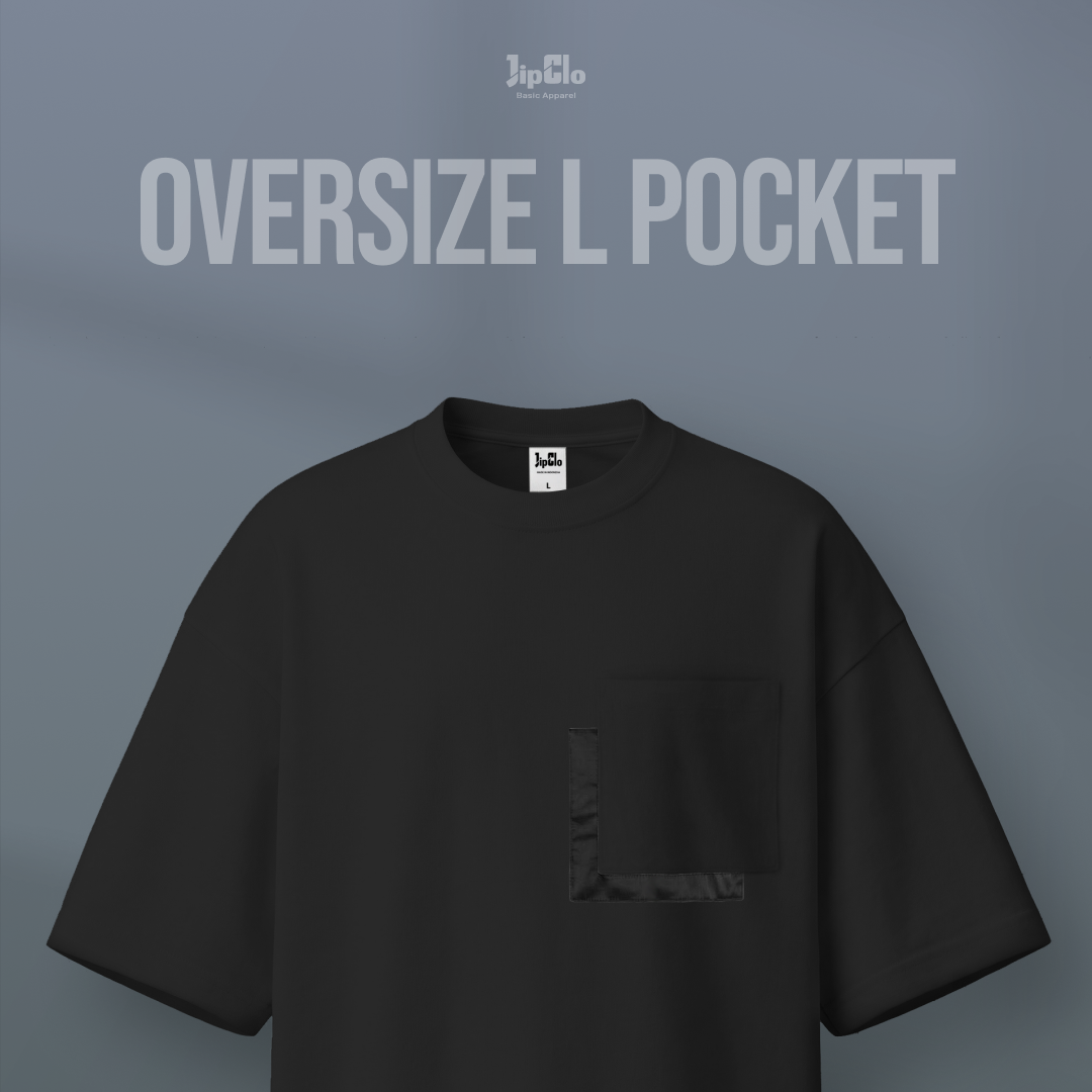 Kaos Polos Oversized L Square Pocket Heavyweight Cotton 16s Hitam - Jipclo