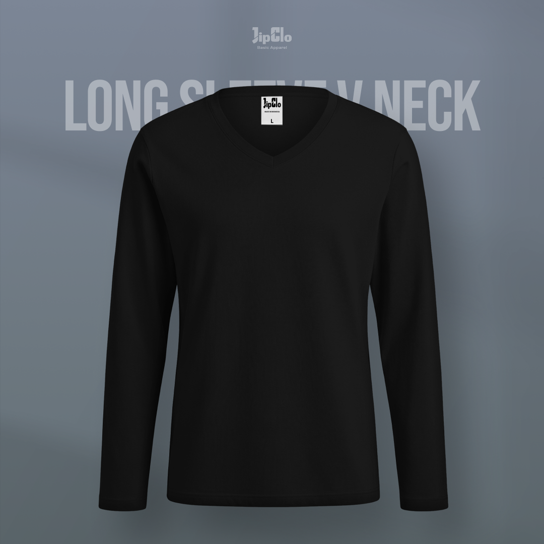 Kaos Polos Lengan Panjang V-Neck Cotton 30s - Jipclo