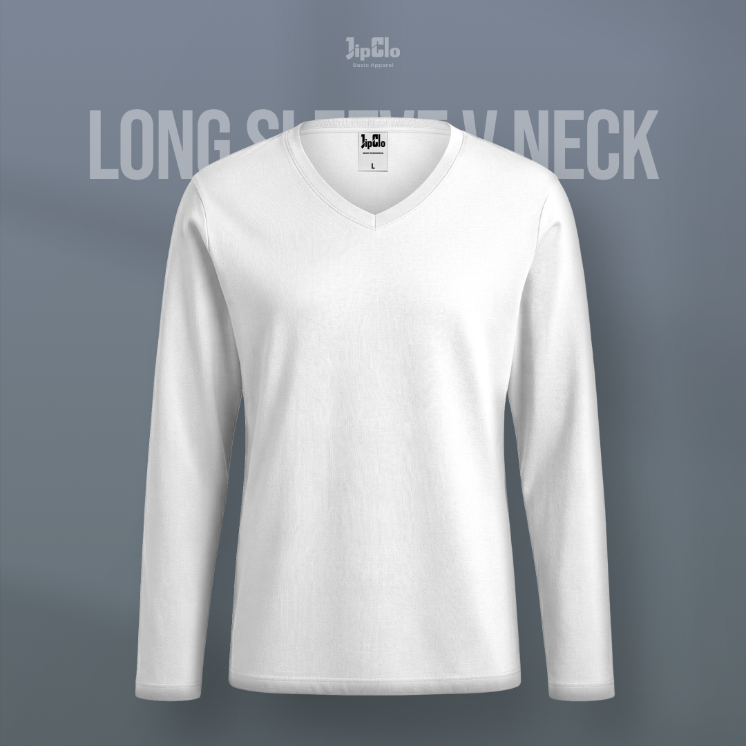 Kaos Polos Lengan Panjang V-Neck Cotton 30s - Jipclo