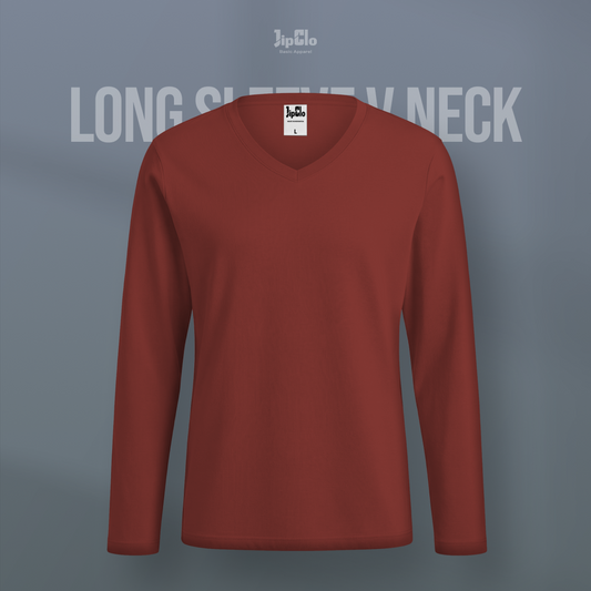 Kaos Polos Lengan Panjang V-Neck Cotton 30s Terracotta - Jipclo