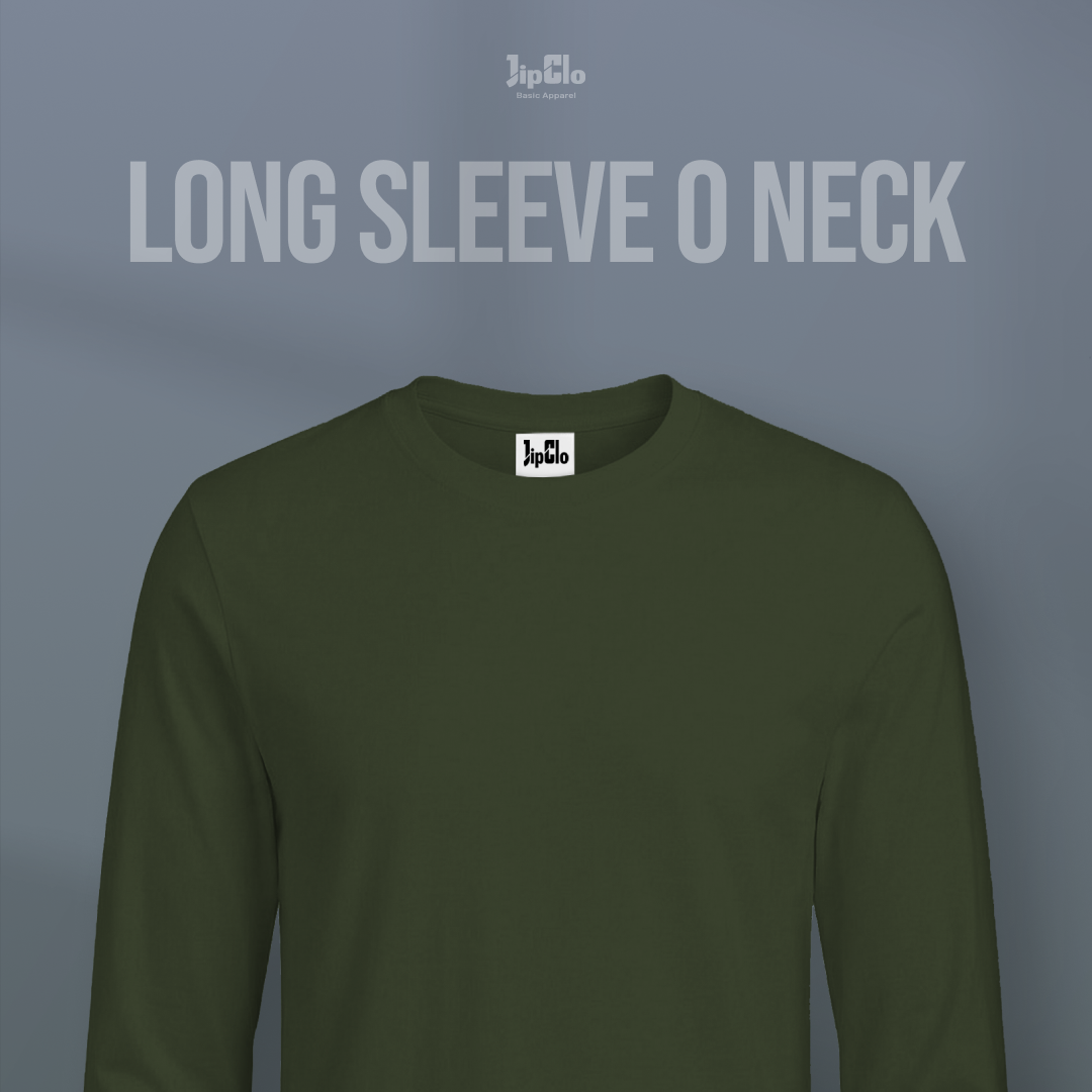 Kaos Polos Lengan Panjang O-Neck Cotton 30s Hijau Army - Jipclo
