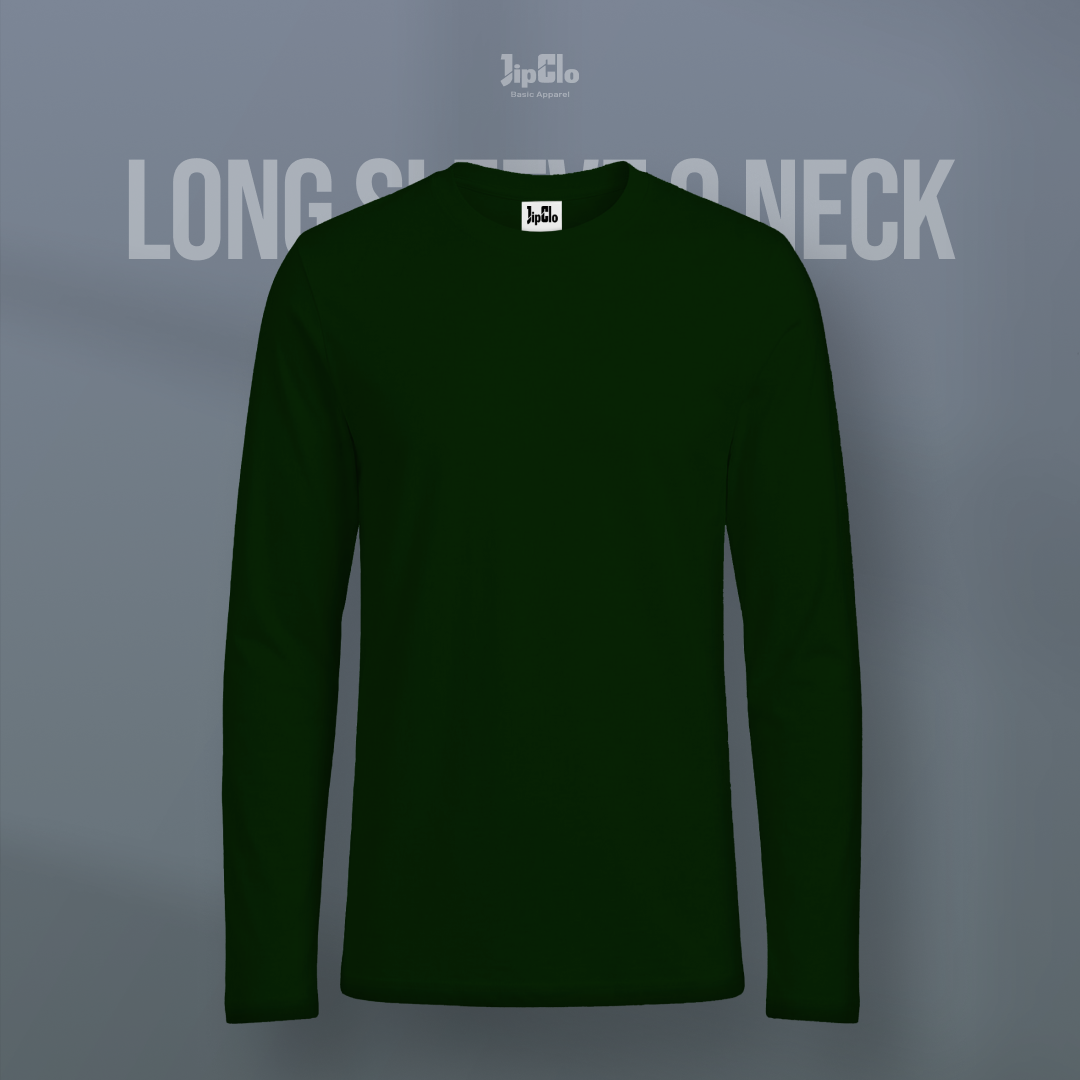 JIPCLO KAOS POLOS LENGAN PANJANG V-NECK COTTON 30S - HIJAU BOTOL