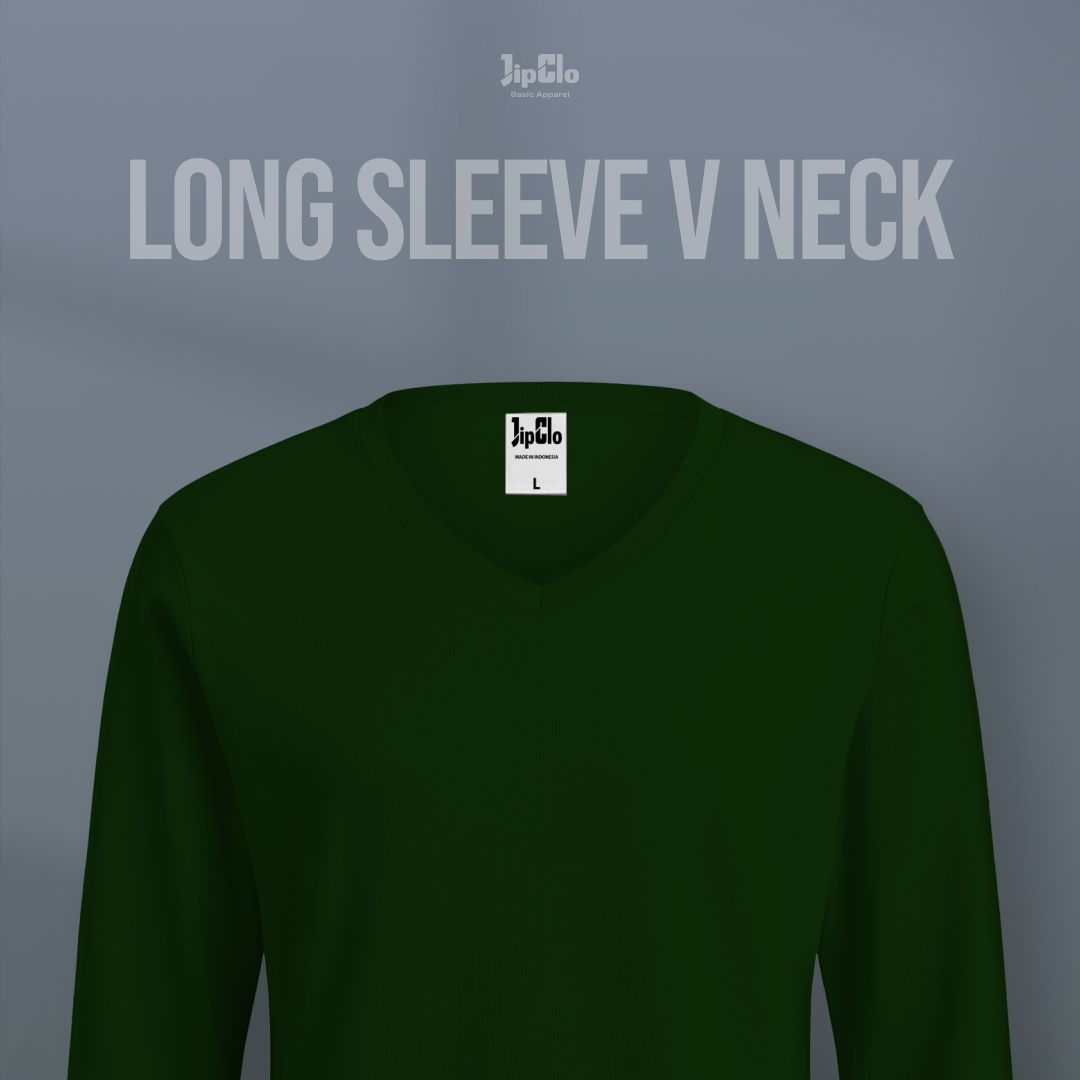 JIPCLO KAOS POLOS LENGAN PANJANG V-NECK COTTON 30S - HIJAU BOTOL