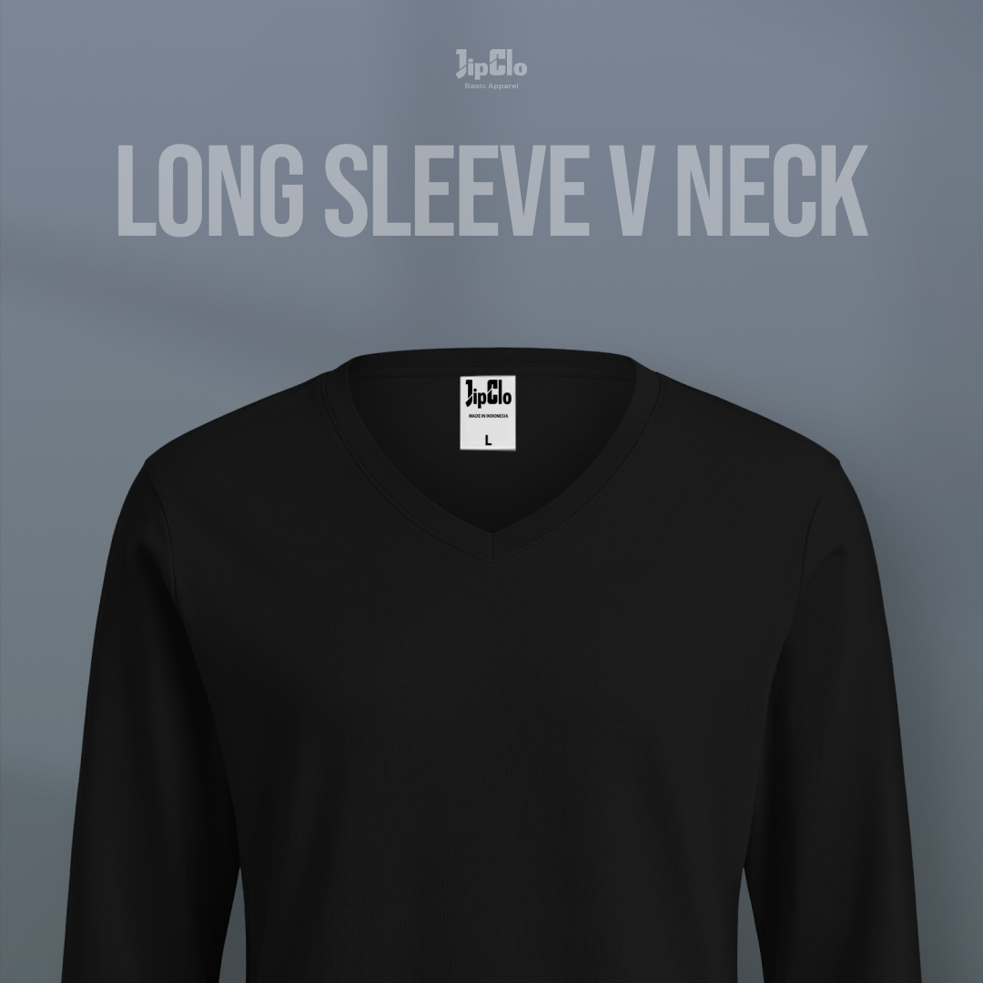 Kaos Polos Lengan Panjang V-Neck Cotton 30s Hitam - Jipclo