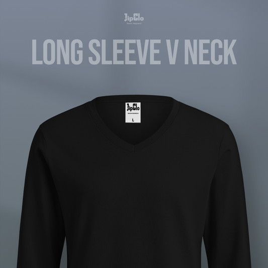 JIPCLO KAOS POLOS LENGAN PANJANG V-NECK COTTON 30S - HITAM