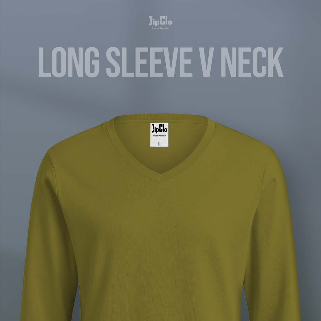 Kaos Polos Lengan Panjang V-Neck Cotton 30s Maple Leaf - Jipclo