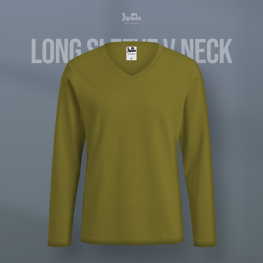 JIPCLO KAOS POLOS LENGAN PANJANG V-NECK COTTON 30S - MAPLE LEAF