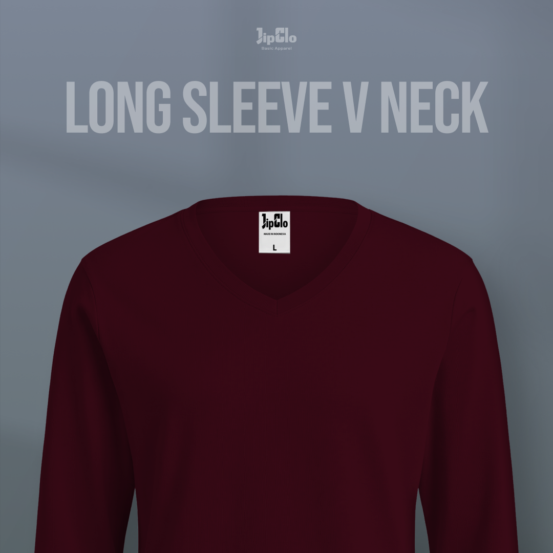 Kaos Polos Lengan Panjang V-Neck Cotton 30s Maroon - Jipclo