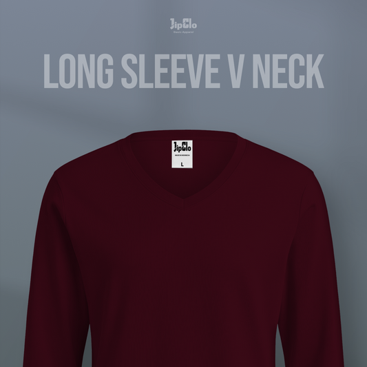 Kaos Polos Lengan Panjang V-Neck Cotton 30s Maroon - Jipclo