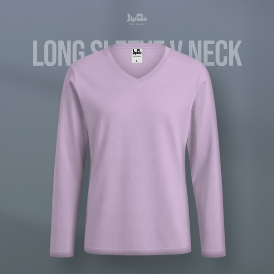 JIPCLO KAOS POLOS LENGAN PANJANG V-NECK COTTON 30S - PINK