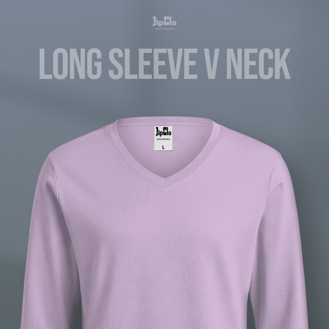 Kaos Polos Lengan Panjang V-Neck Cotton 30s Pink - Jipclo