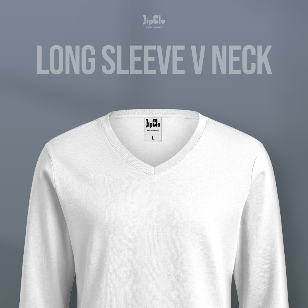 Kaos Polos Lengan Panjang V-Neck Cotton 30s  Putih - Jipclo