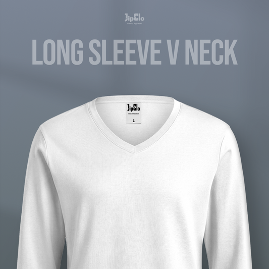Kaos Polos Lengan Panjang V-Neck Cotton 30s  Putih - Jipclo