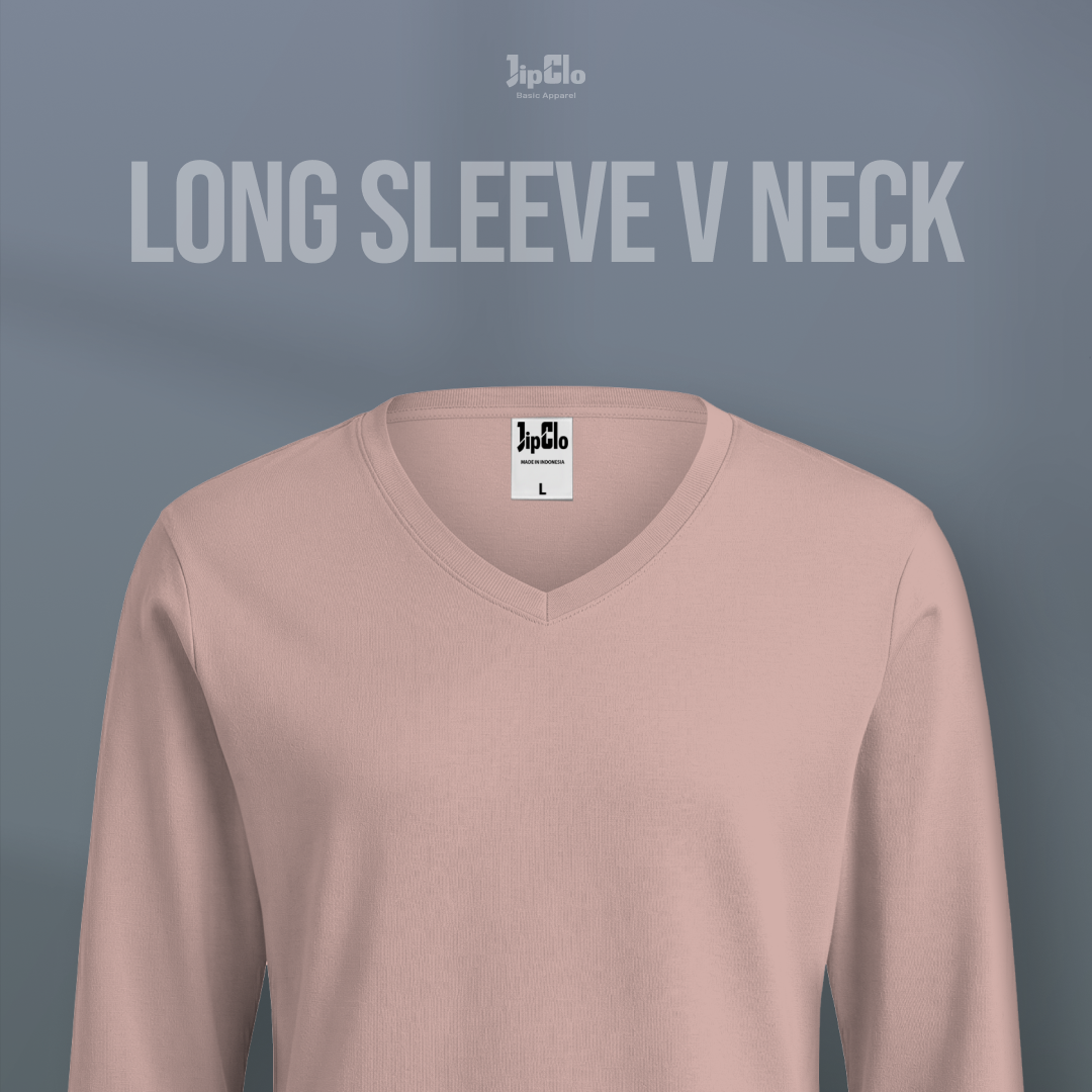 Kaos Polos Lengan Panjang V-Neck Cotton 30s Salmon - Jipclo