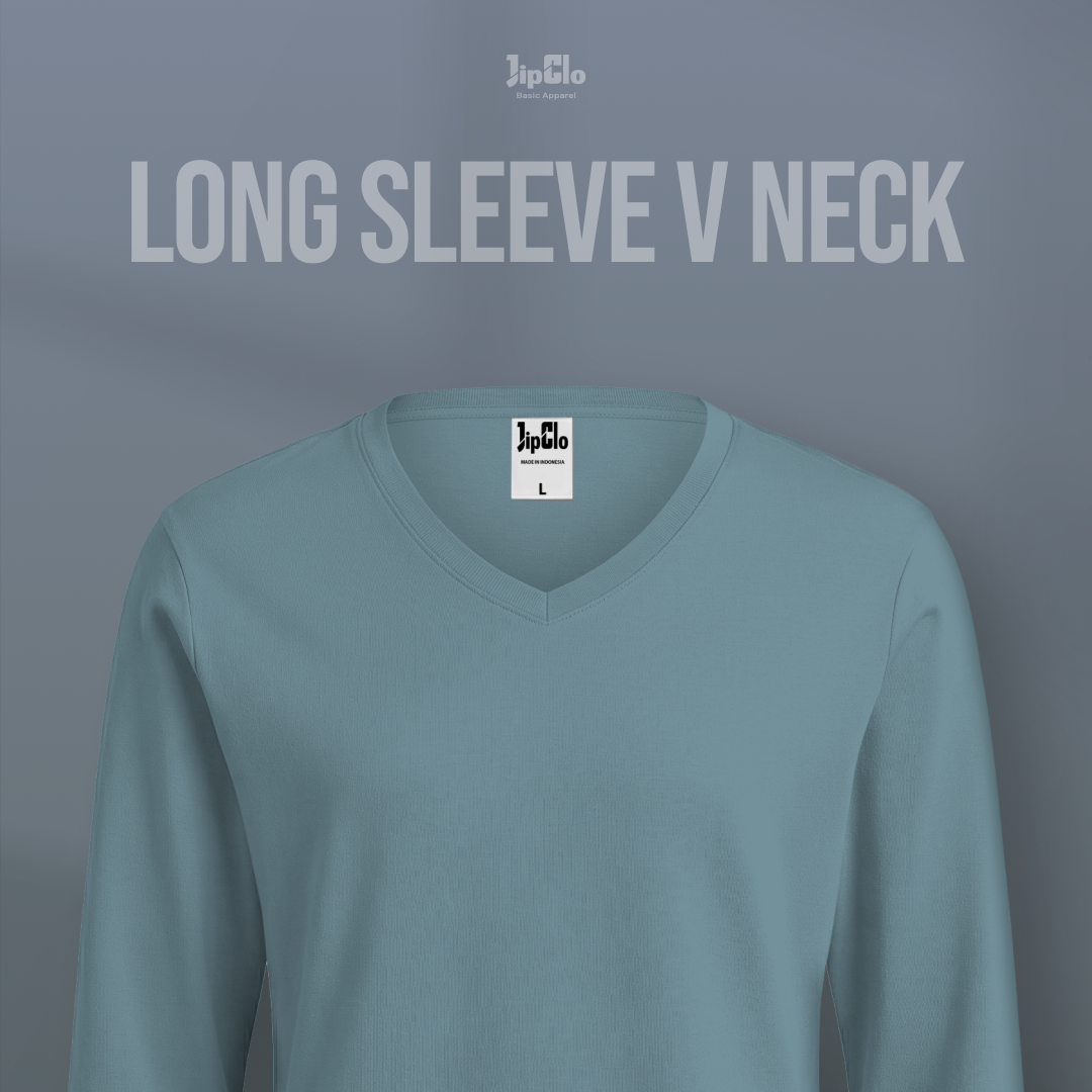 Kaos Polos Lengan Panjang V-Neck Cotton 30s Sea Green - Jipclo