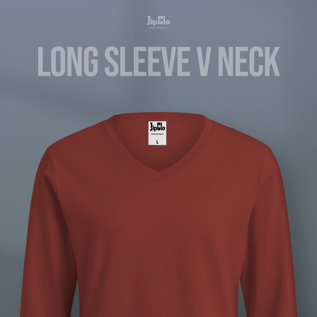 Kaos Polos Lengan Panjang V-Neck Cotton 30s Terracotta - Jipclo