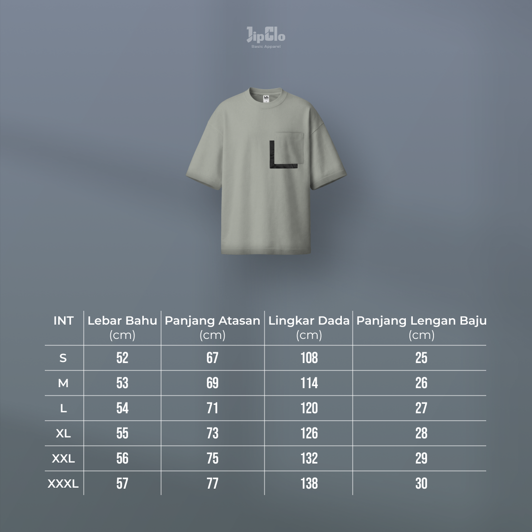 Kaos Polos Oversized L Square Pocket Heavyweight Cotton 16s Abu Muda - Jipclo