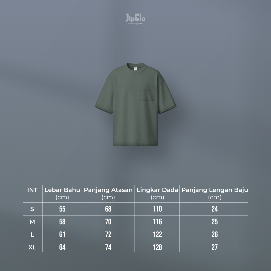 JIPCLO KAOS POLOS OVERSIZED CLOSED POCKET HEAVYWEIGHT COTTON 16S - HIJAU ARMY