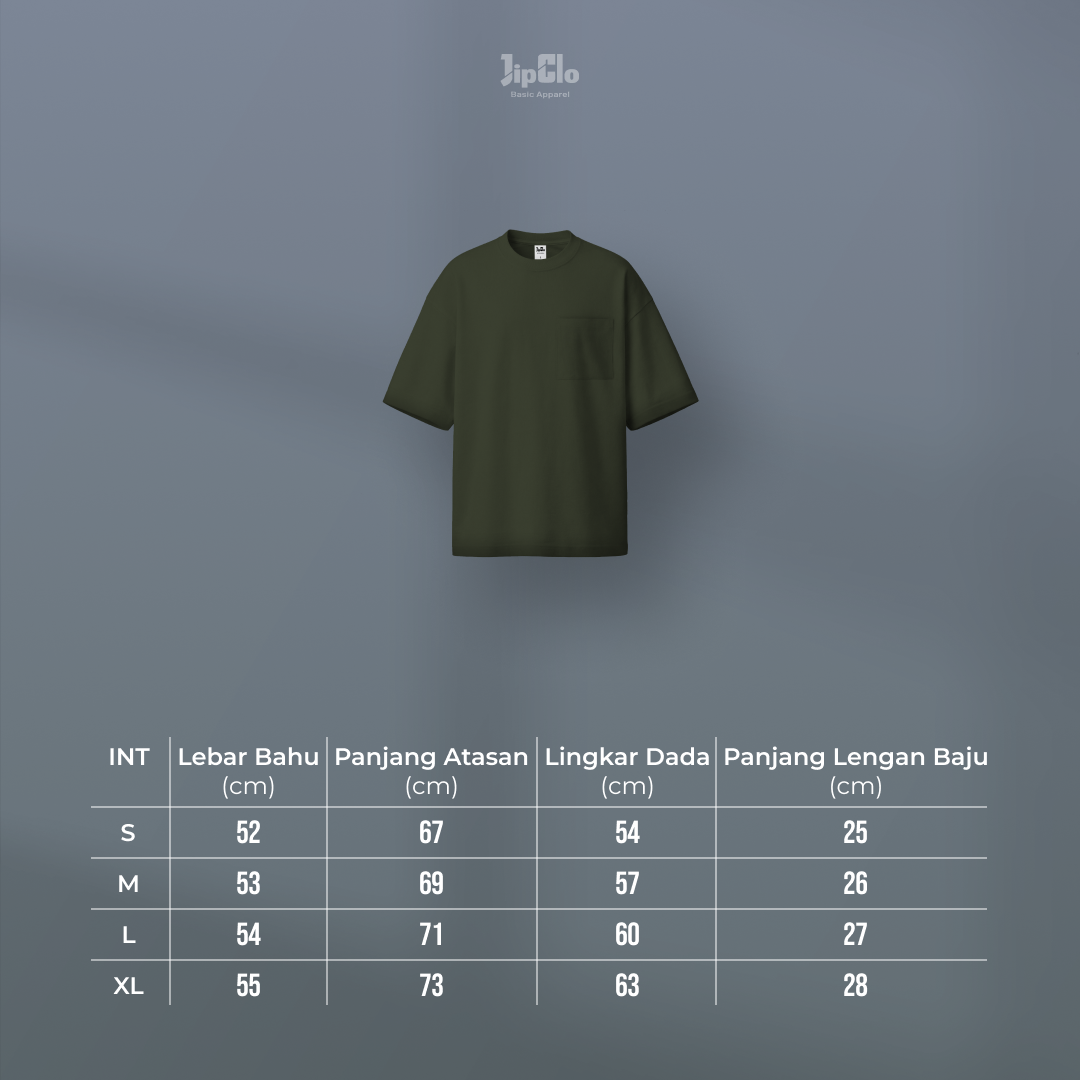 Kaos Polos Oversized Pocket Heavyweight Cotton 16s Hijau Army - Jipclo