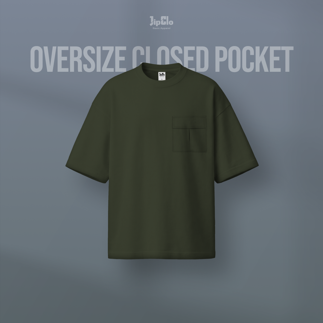 JIPCLO KAOS POLOS OVERSIZED CLOSED POCKET HEAVYWEIGHT COTTON 16S - HIJAU ARMY