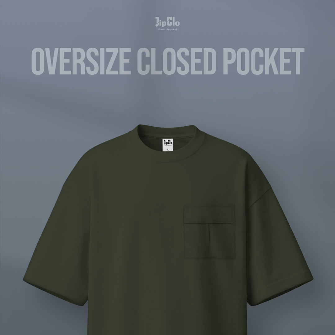 JIPCLO KAOS POLOS OVERSIZED CLOSED POCKET HEAVYWEIGHT COTTON 16S - HIJAU ARMY