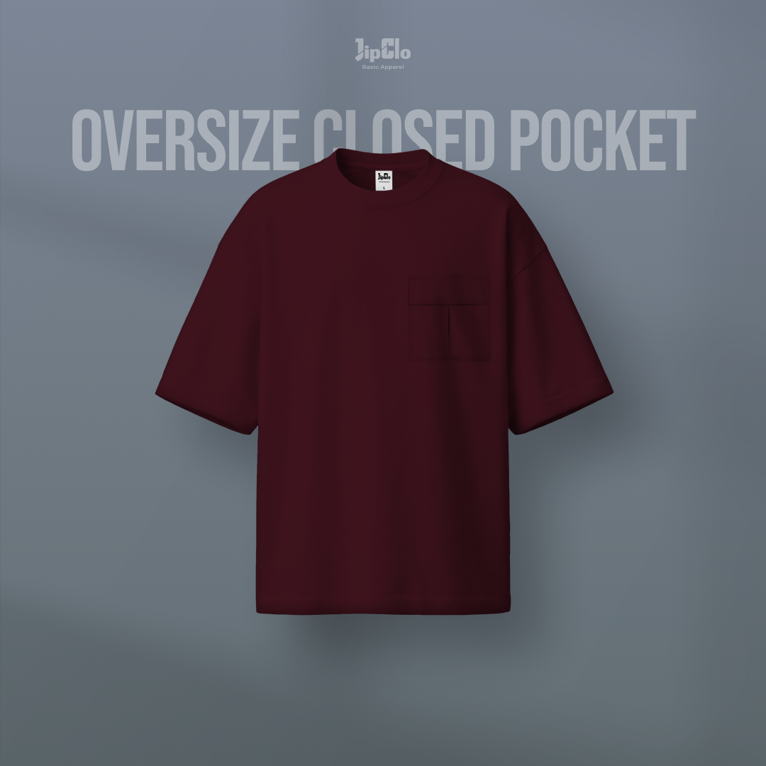 Kaos Polos Oversized Closed Pocket Heavyweight Cotton 16s Maroon - Jipclo