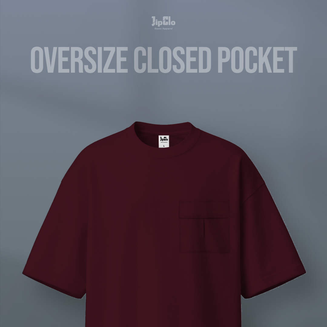 Kaos Polos Oversized Closed Pocket Heavyweight Cotton 16s Maroon - Jipclo