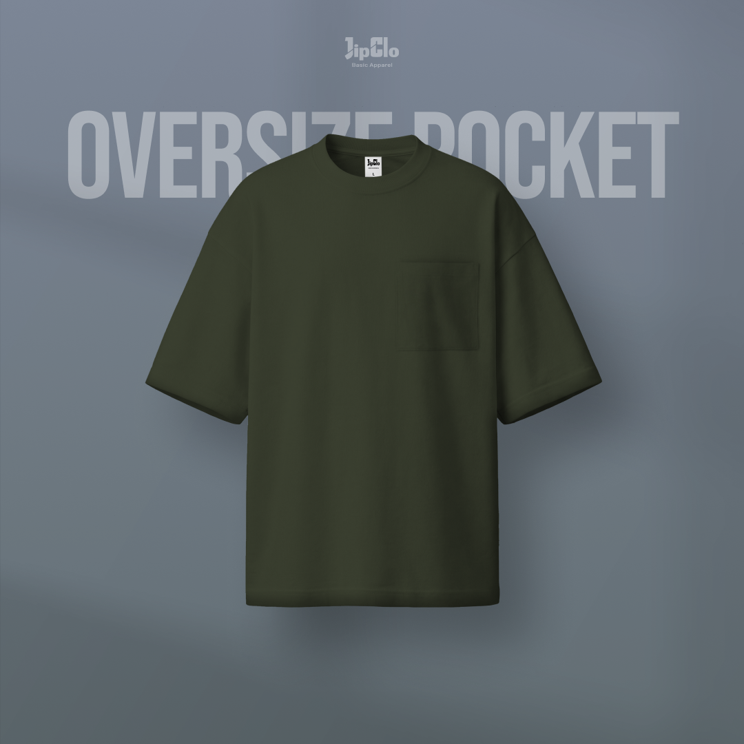 Kaos Polos Oversized Pocket Heavyweight Cotton 16s Hijau Army - Jipclo