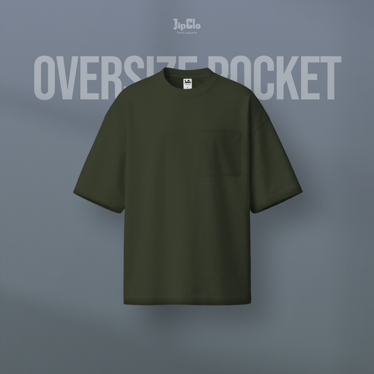 JIPCLO KAOS POLOS OVERSIZED POCKET HEAVYWEIGHT COTTON 16S - HIJAU ARMY