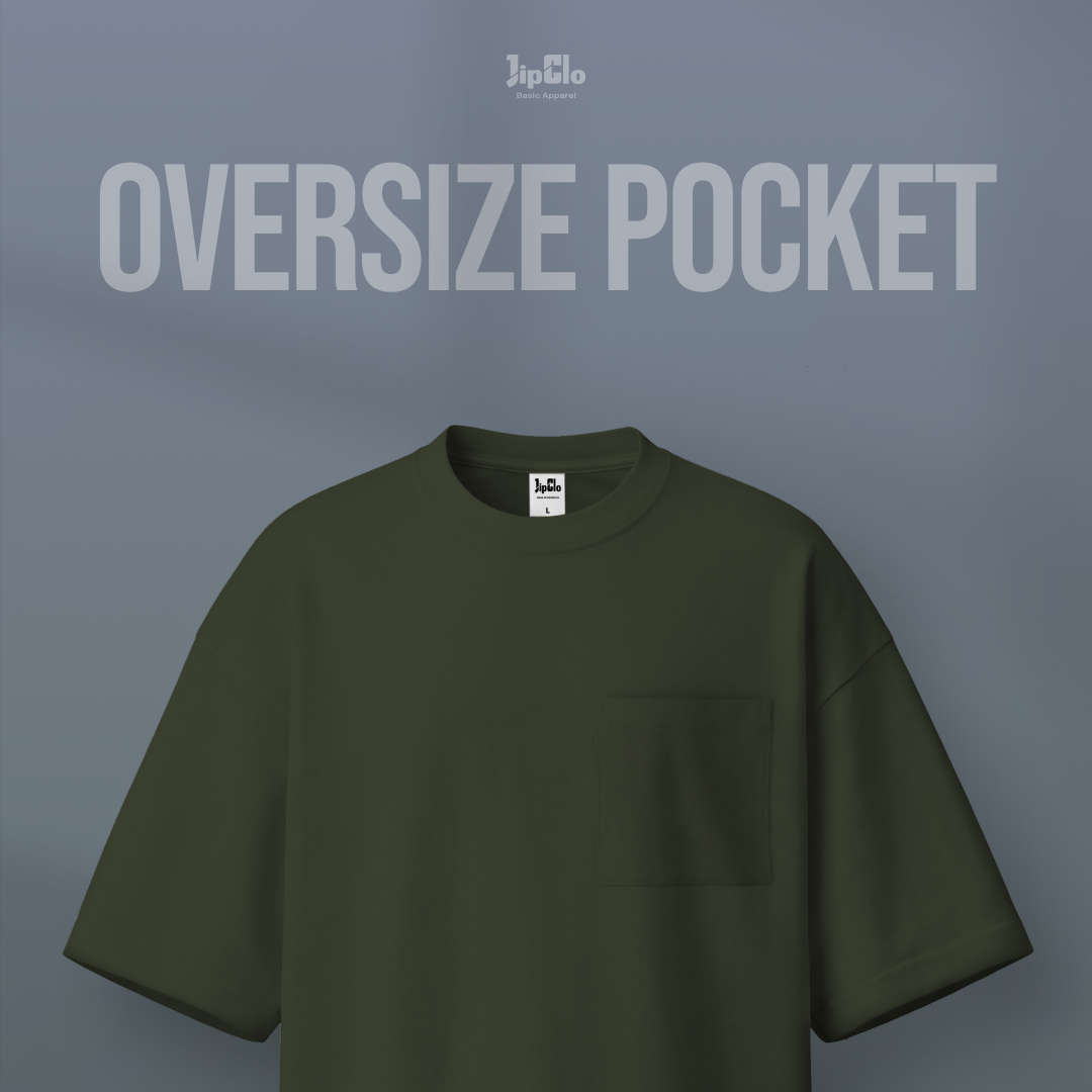 Kaos Polos Oversized Pocket Heavyweight Cotton 16s Hijau Army - Jipclo