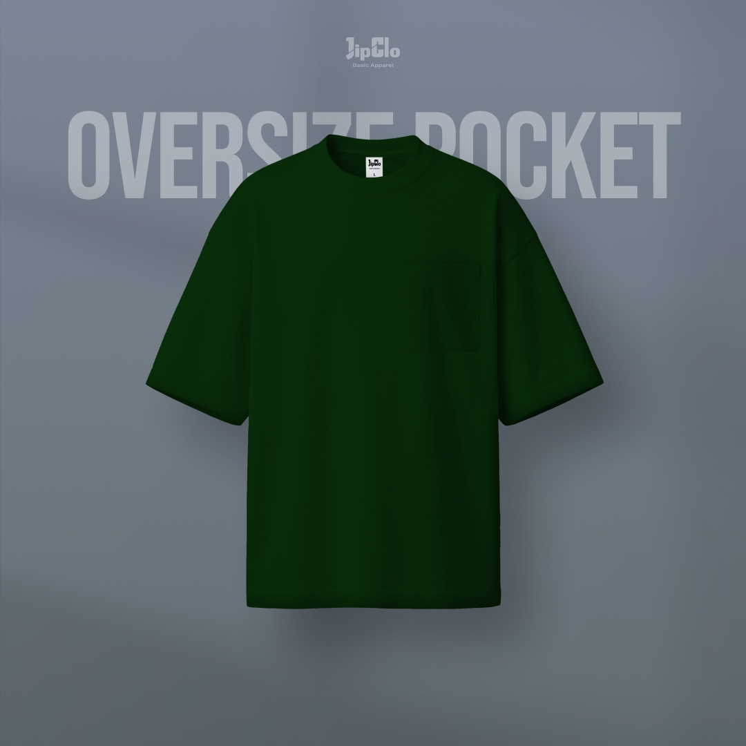 Kaos Polos Oversized Pocket Heavyweight Cotton 16s Hijau Botol - Jipclo