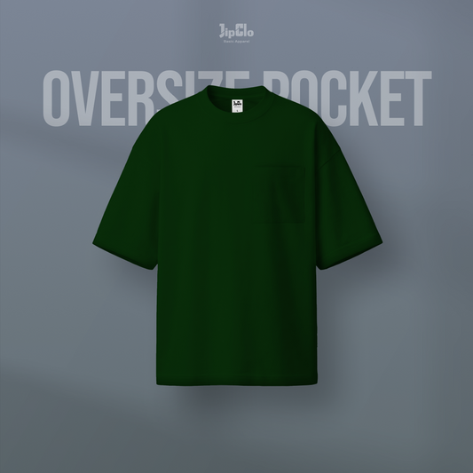 JIPCLO KAOS POLOS OVERSIZED POCKET HEAVYWEIGHT COTTON 16S - HIJAU BOTOL