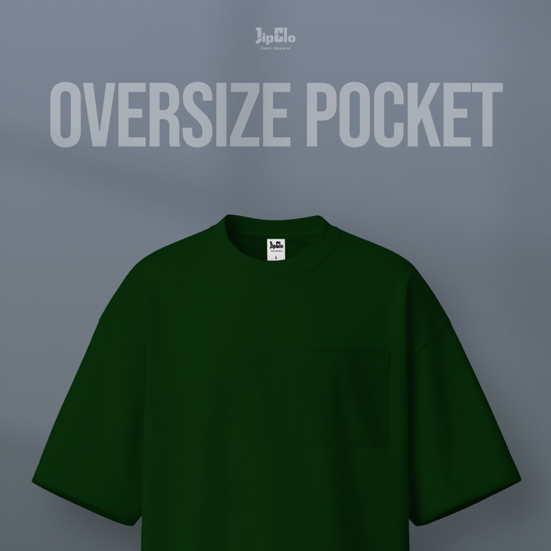 Kaos Polos Oversized Pocket Heavyweight Cotton 16s Hijau Botol - Jipclo
