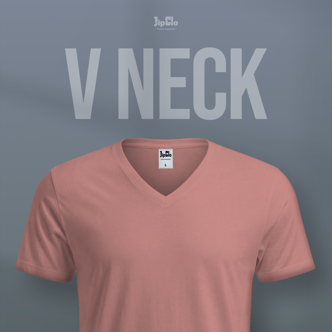 Kaos Polos V-Neck Cotton 30s Apricot - Jipclo