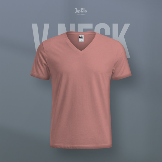 Kaos Polos V-Neck Cotton 30s Apricot - Jipclo