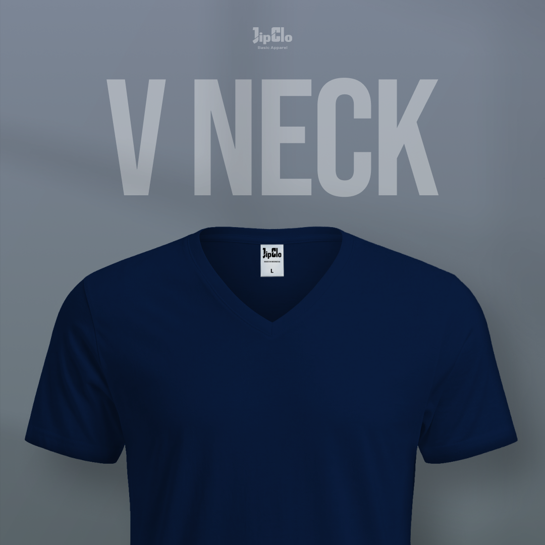 Kaos Polos V-Neck Cotton 30s Biru ITB - Jipclo