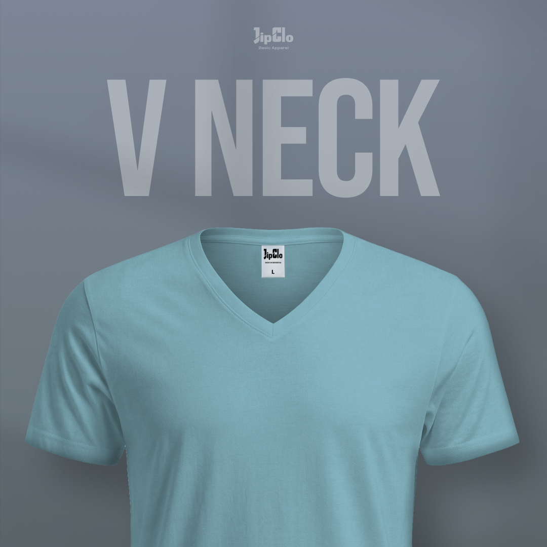 Kaos Polos V-Neck Cotton 30s Biru Muda - Jipclo