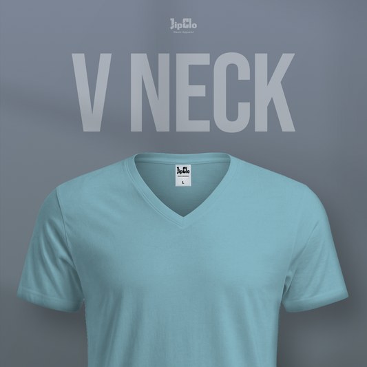 Kaos Polos V-Neck Cotton 30s Biru Muda - Jipclo